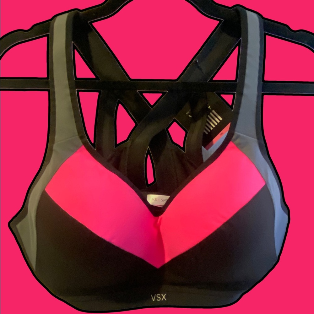 Brand New VICTORIA’s SECRET Pink, Grey & Black VSX Sports Bra {Size 38C}